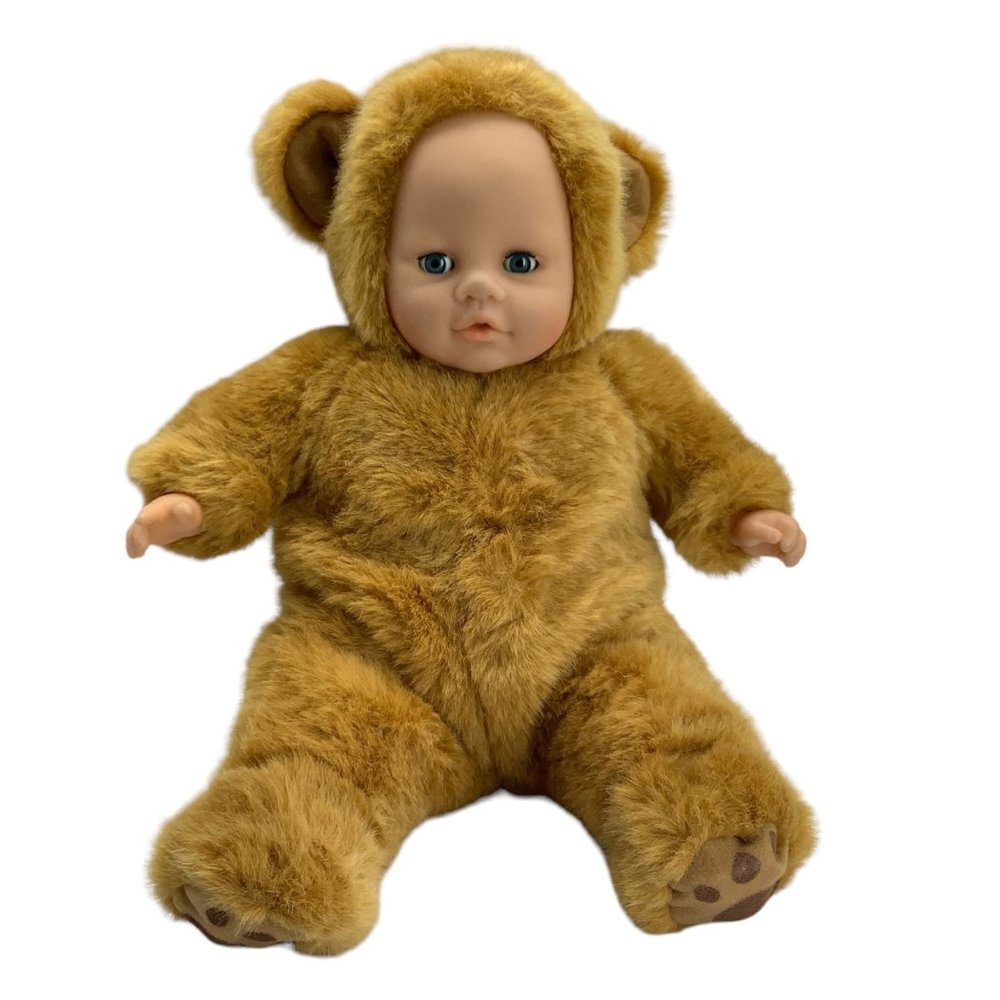 Simba Toys Baby Doll In Brown Teddy Bear Outfit Removable 15" Closes Eyes